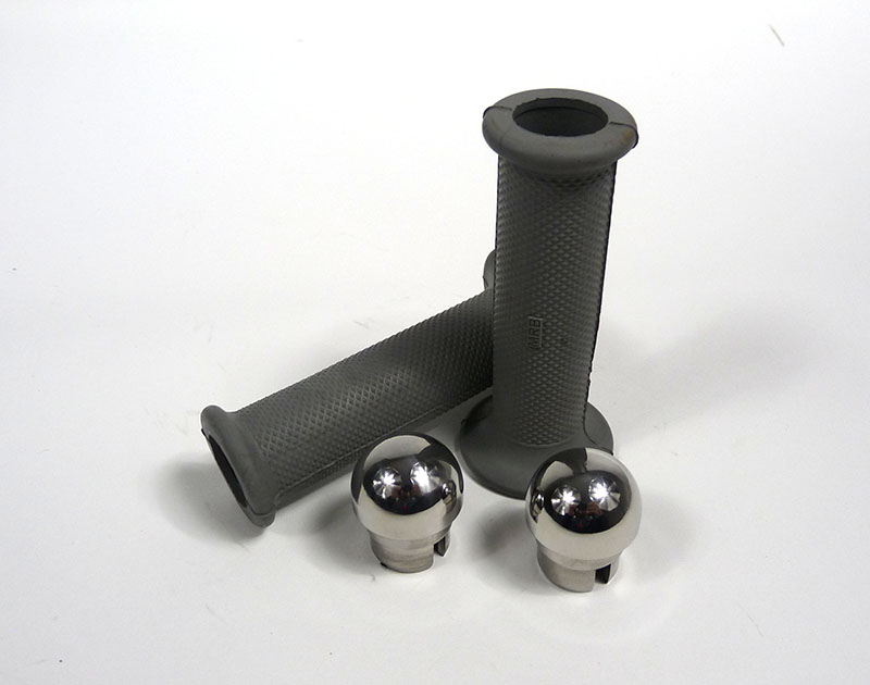 Lambretta Headset (handlebar) grips, Grey, TZR type with stainless steel, large heavy round bar end, Series 3, pair, MB