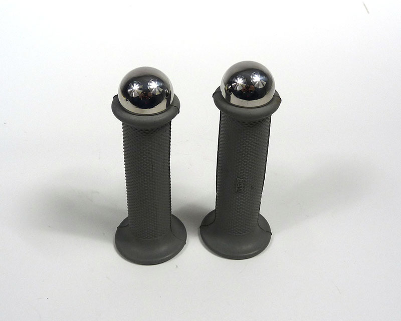 Lambretta Headset (handlebar) grips, Grey, TZR type with stainless steel, large heavy round bar end, Series 3, pair, MB