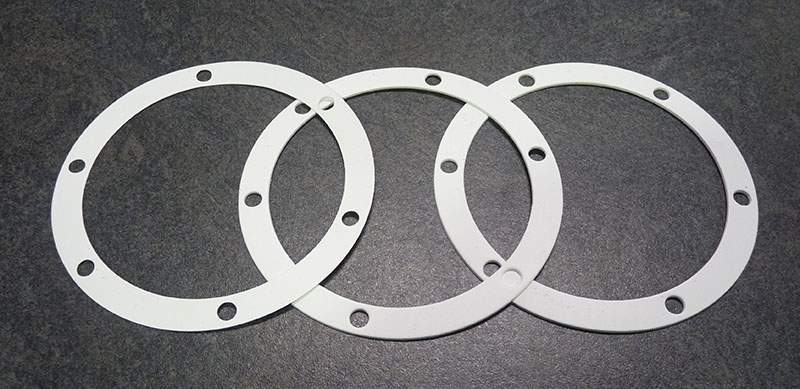 Lambretta Mag housing gasket, set of 3, 0.5mm, 1mm, and 1.5mm thick, White, fuel resistant, MB