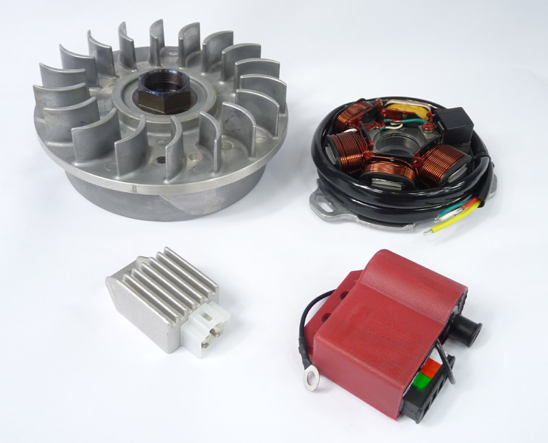 Lambretta Electronic ignition kit, AC, Gp (flywheel, stator, Red CDI, reg/rec) bgm