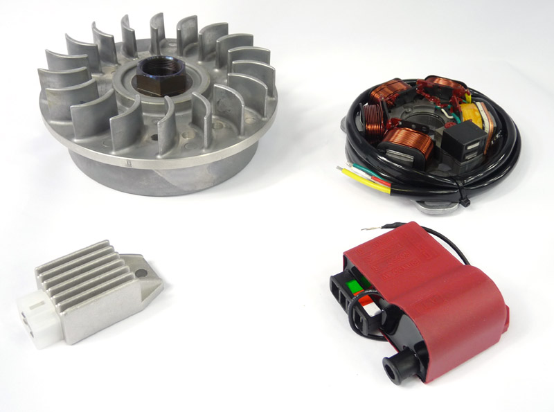 Lambretta Electronic ignition kit, AC, Li, Sx, Tv (flywheel, stator, Red CDI, reg/rec) bgm