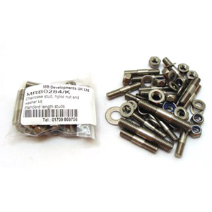 Lambretta Crankcase side fastener kit, nyloc nut and washers, standard length studs, stainless steel, MB